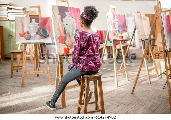 Young African Student Painting Still Life Stock Photo (Edit Now) 614274902