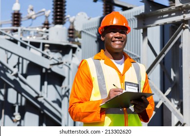 Young African Technician Working Electrical Substation Stock Photo ...