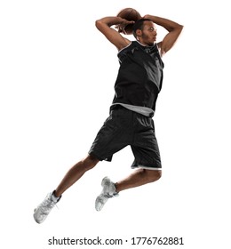 Young African-american Basketball Player In Action With A Ball Isolated On White Background