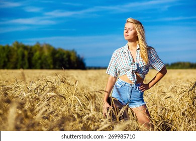 Young American Cowgirl Woman Portrait Outdoors Stock Photo (E