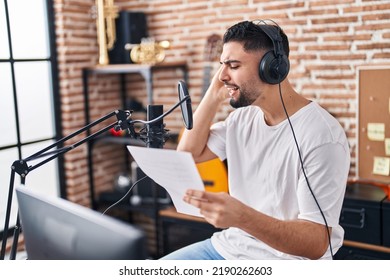 Young Arab Man Artist Singing Song At Music Studio