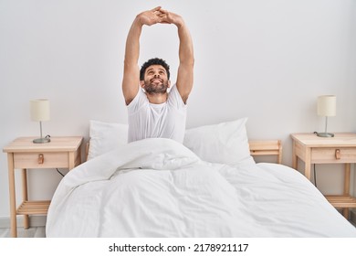 Young Arab Man Waking Stretching Arms Stock Photo 2178921117 