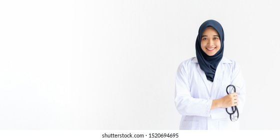 Muslimah Doctor Holding Stethoscope Isolated White Stock Photo ...