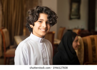 Young Arabian Boy Smiling At Home 