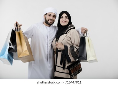 young arabic couple, Happy family after a shopping day