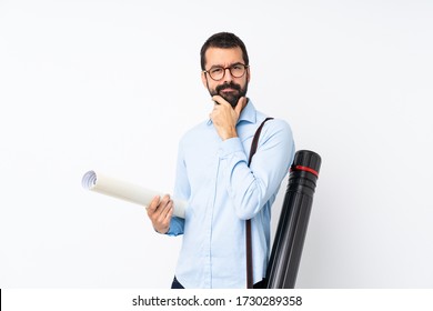 Young Architect Man With Beard Over Isolated White Background Thinking