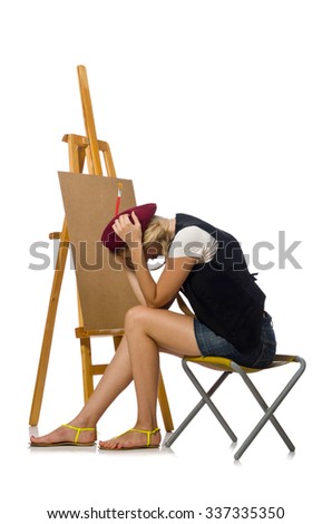 Young artist isolated on white 