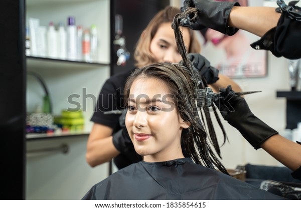 Young Asian Beautiful Girl Changing Hairstyle Stock Photo 1835854615 ...