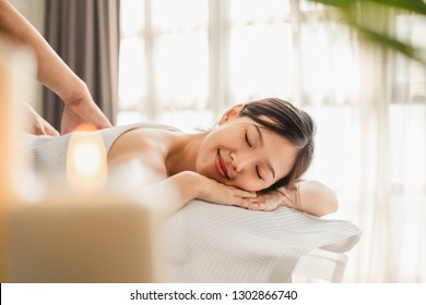 Young Asian Beauty Woman Enjoying Massage And Spa