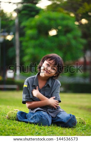 Similar – Image, Stock Photo Little boy Smile and happy at the backyard