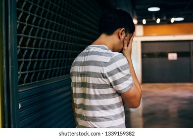 Young Asian Businessman Retail Shop Owner Having Store Closed Down Because Of Bankruptcy And Economy Recession, And Failure