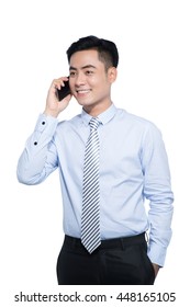 Young Asian Businessman Using The Phone On White