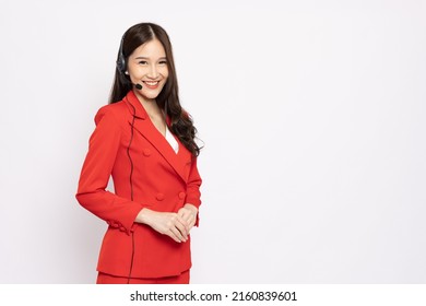 Young Asian businesswoman call center with headsets isolated over white background, Telemarketing sales or Customer service operators concept - Shutterstock ID 2160839601