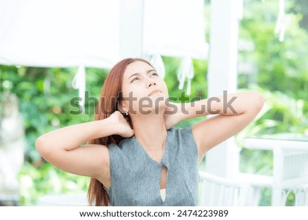 Similar – Image, Stock Photo Frustration in garden office | man sits at table in front of laptop and holds hands in front of face