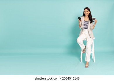 Young Asian Businesswoman Sitting Showing Credit Stock Photo 2084046148 ...