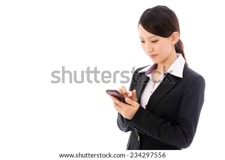 young asian businesswoman using smart phone isolated on white background