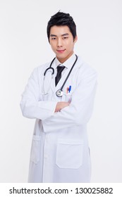 Young Asian Doctor Isolated On White Background.