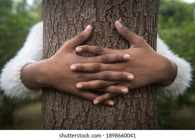 Une jeune fille asiatique tenant un tronc d'arbre dans un bras. Photo conceptuelle pour le message "save forest".