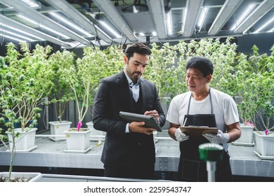 Young Asian hotel manager and owner talking and showing menu and recipe on digital tablet to chef and waiter in apron holding a clipboard wearing gloves in a modern restaurant - Powered by Shutterstock