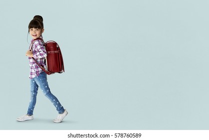 Young Asian Kid Student With A Backpack Portrait