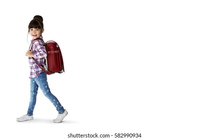 Young Asian Kid Student With A Backpack Portrait