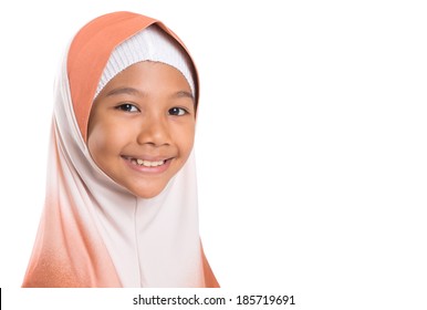 Young Asian Malay Girl With Modern Hijab Over White Background