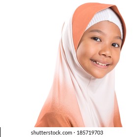 Young Asian Malay Girl With Modern Hijab Over White Background