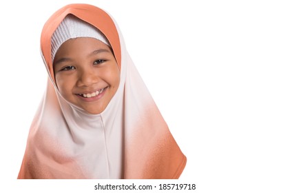 Young Asian Malay Girl With Modern Hijab Over White Background