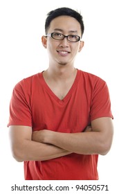A young asian male adult on white background