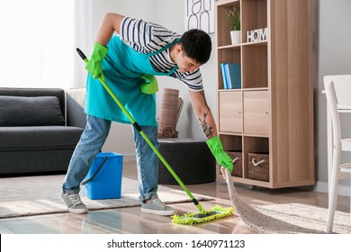 Young Asian Man Cleaning Floor Home Stock Photo 1640971123 | Shutterstock