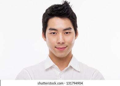 Young Asian Man Close Up Shot Isolated On White