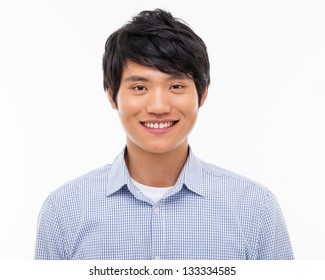 Young Asian Man Close Up Shot Isolated On White