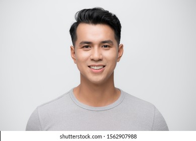 Young Asian Man Close Up Shot Isolated On White