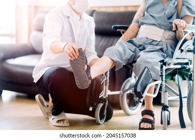 Young Asian Physical Therapist Working With Senior Woman On Walking With A Walker