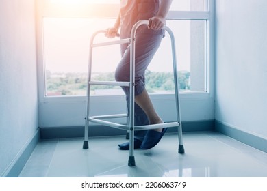 young asian physical therapist working with senior woman on walking with a walker - Shutterstock ID 2206063749