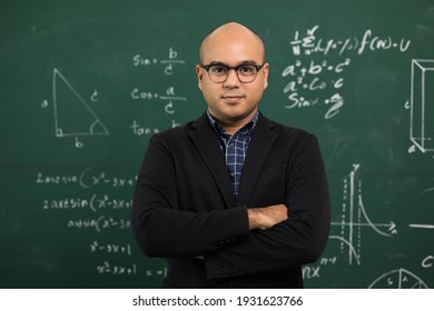 Young Asian Teacher Man Teaching Video Conference With Student. Male Indian Teacher Training The Mathematics In Classroom From Online Course.