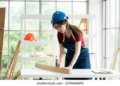 Young Asian Woman Carpenter Working Using Stock Photo 2194440495 