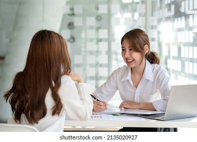 Young Asian Woman Doing A Job Interview In The Office.