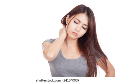 Young Asian Woman Got Neck Pain  Isolated On White Background