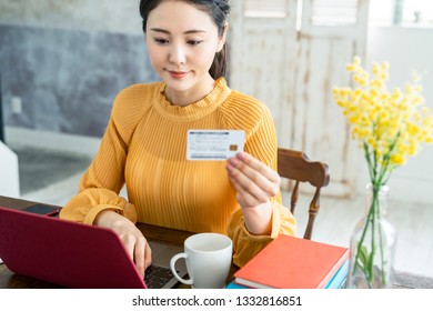 Young Asian Woman Holding A Credit Card.