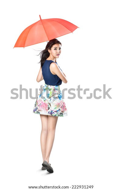 Young Asian Woman Holding Umbrella Isolated Stock Photo (Edit Now ...