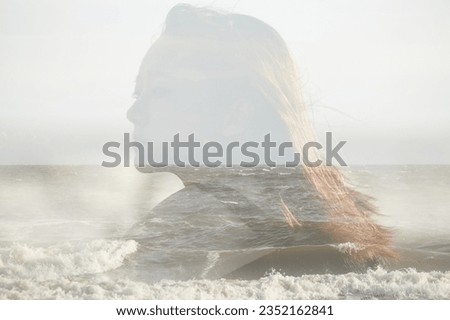 Similar – woman beach sunset horizon