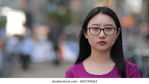 Young Asian Woman Serious Face Portrait