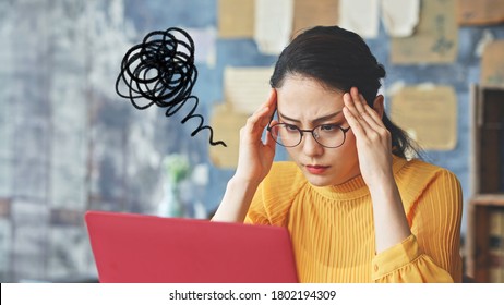 Young asian woman troubling in the room. Remote work. e-learning. - Powered by Shutterstock