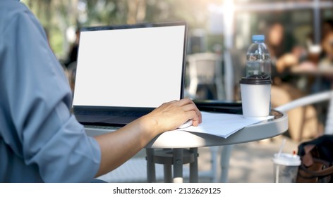 Young Asian Woman Using Personal Laptop For Freelance Job And Working Part Time, Online Education, Training, Blogging Or Online Shopping, Person Working With Online Technology In Modern World Concept.