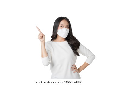 Young Asian Woman Wearing Hygienic Mask To Prevent Infection Corona Virus Air Pollution Pm2.5 In Isolated On White Background