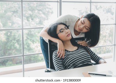 Young asian women lesbian lgbt couple with happy moment. LGBT lesbian couple together indoors concept. - Shutterstock ID 1913800009