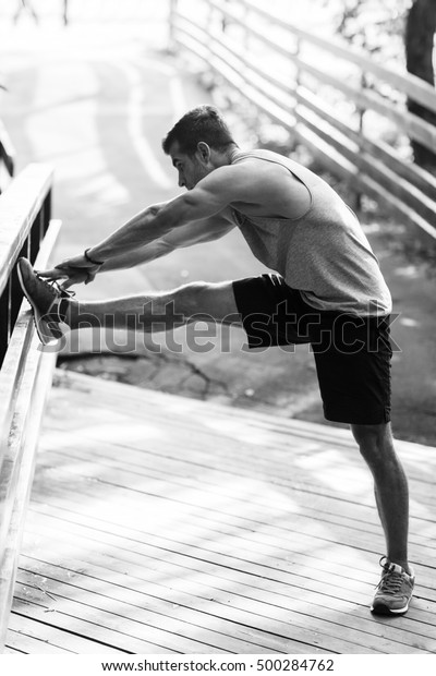 Young Athlete Park Doing Exercises Blackandwhite Stock Photo (Edit Now ...