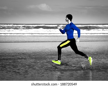 Young Athlete Training  On The Beach