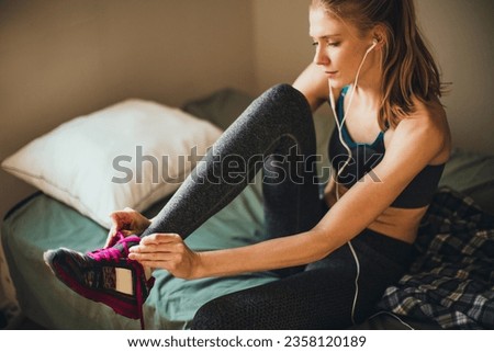 Similar – Image, Stock Photo Women preparing to go train and achieve their goals. Friendship support, reinforcement, encourage.